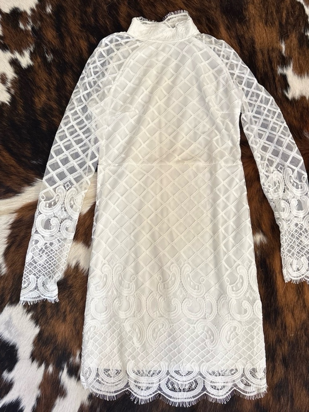 Charlotte Russe White Lace Long-Sleeve High Neck Dress
